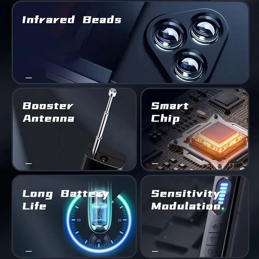 Infrared beads, booster antenna, smart chip, long battery life and sensitivity control.